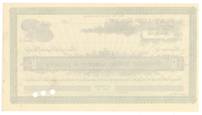 Studebaker Brothers Company of California Stock Certificate