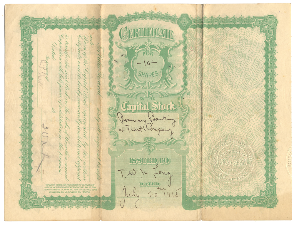 Rosemary Banking & Trust Company Stock Certificate