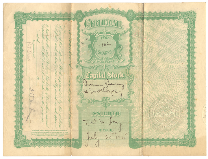 Rosemary Banking & Trust Company Stock Certificate