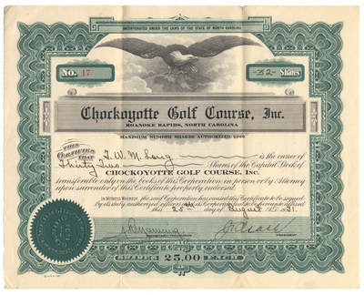Chockoyotte Golf Course, Inc Stock Certificate