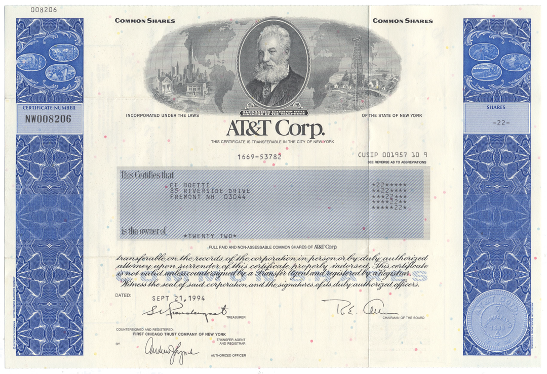 AT&T Corp. Stock Certificate