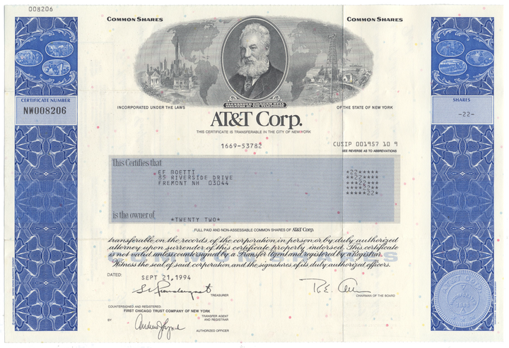 AT&T Corp. Stock Certificate