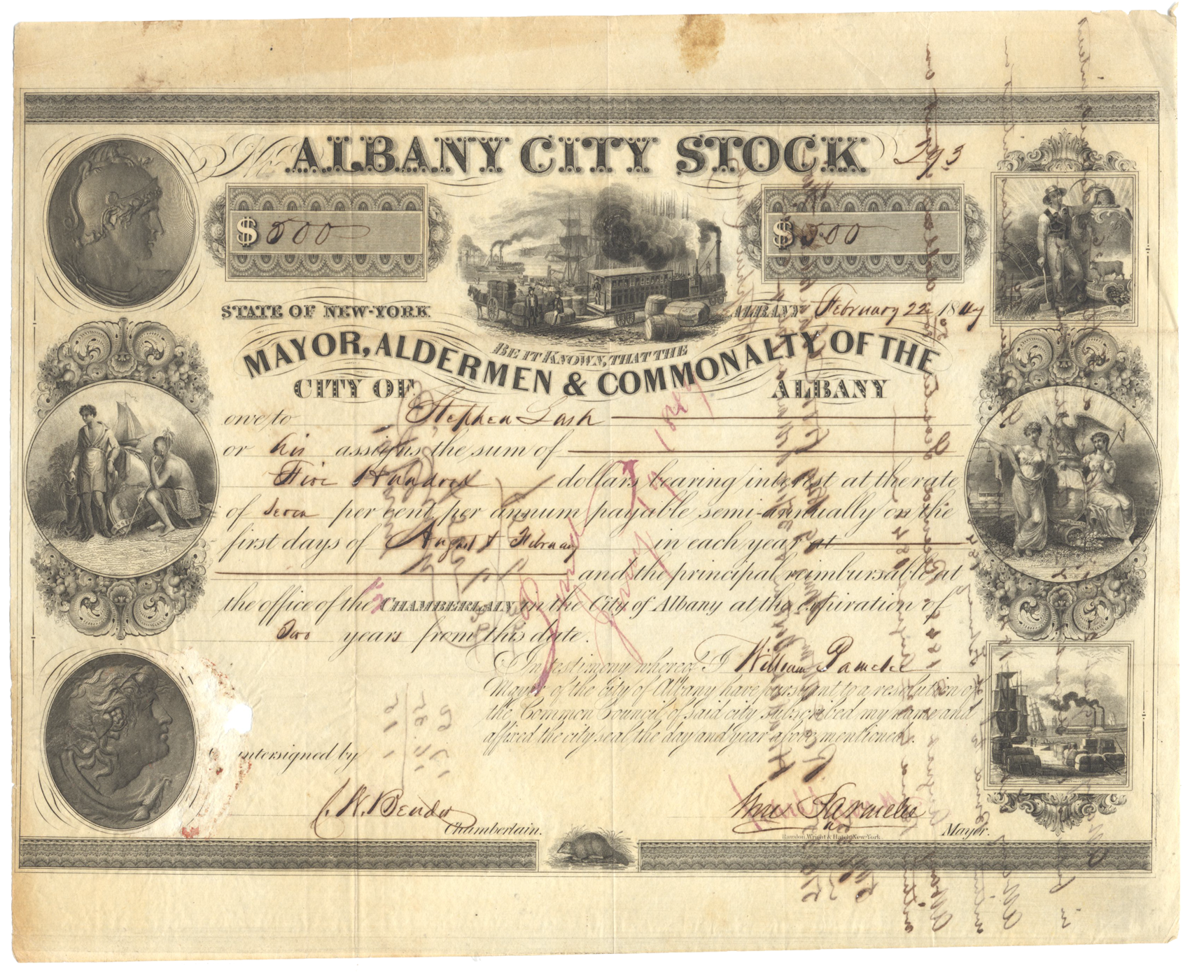 Albany, New York City Stock Certificate