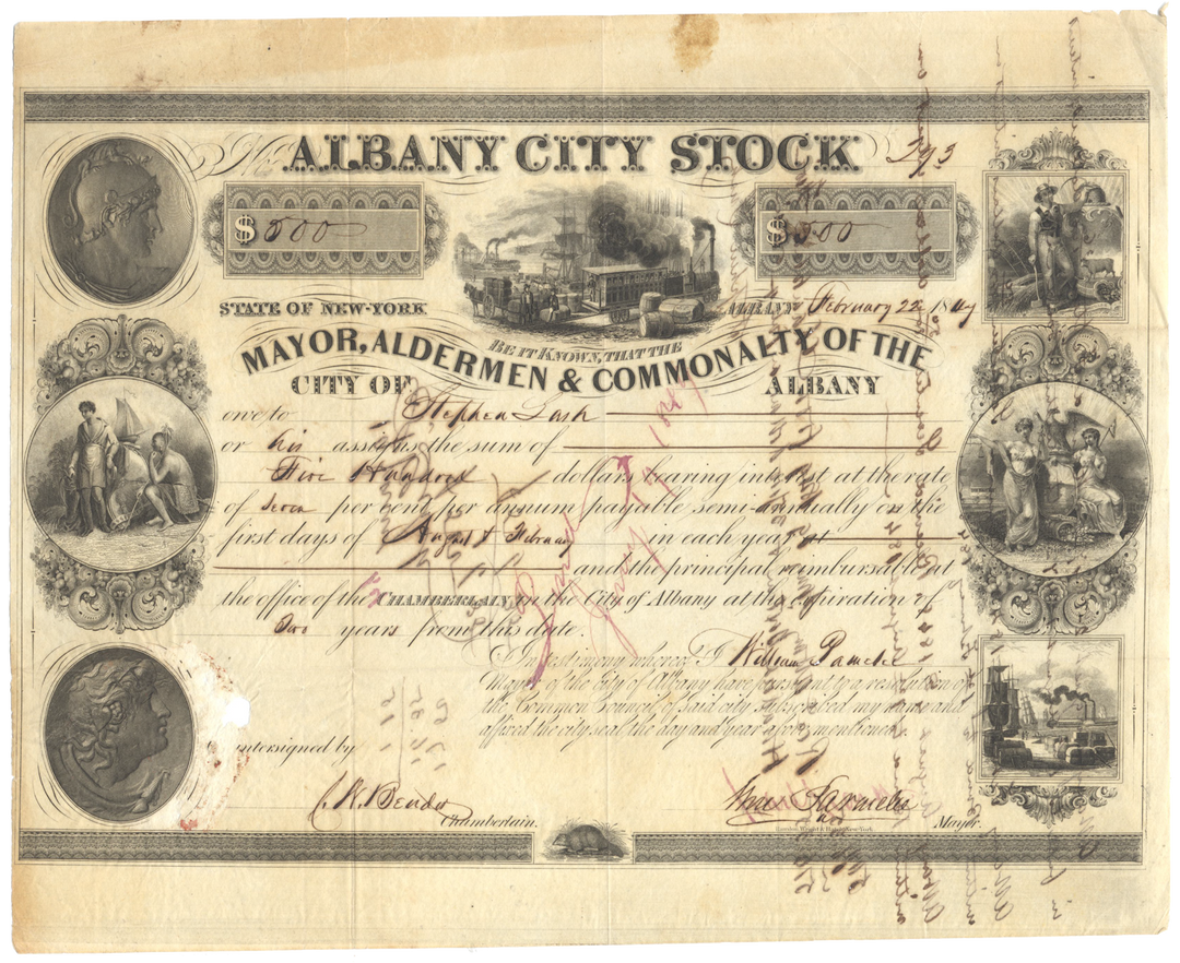 Albany, New York City Stock Certificate