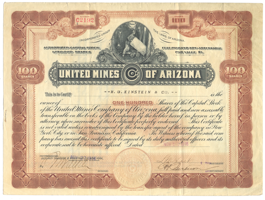 United Mines of Arizona Stock Certificate