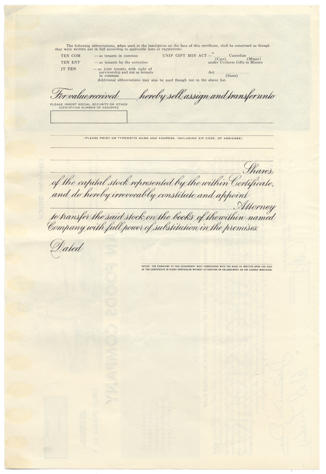 Dean Foods Company Stock Certificate