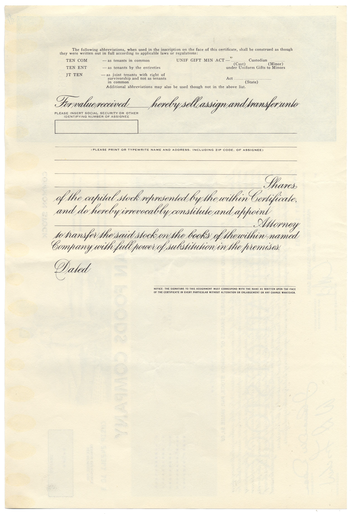 Dean Foods Company Stock Certificate