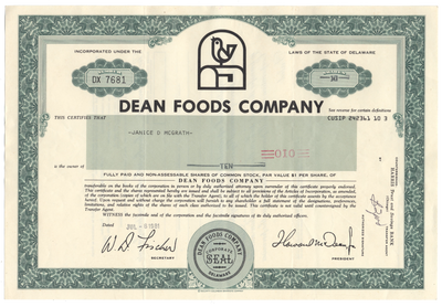 Dean Foods Company Stock Certificate