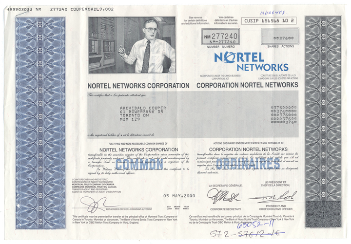 Nortel Networks Corporation Stock Certificate