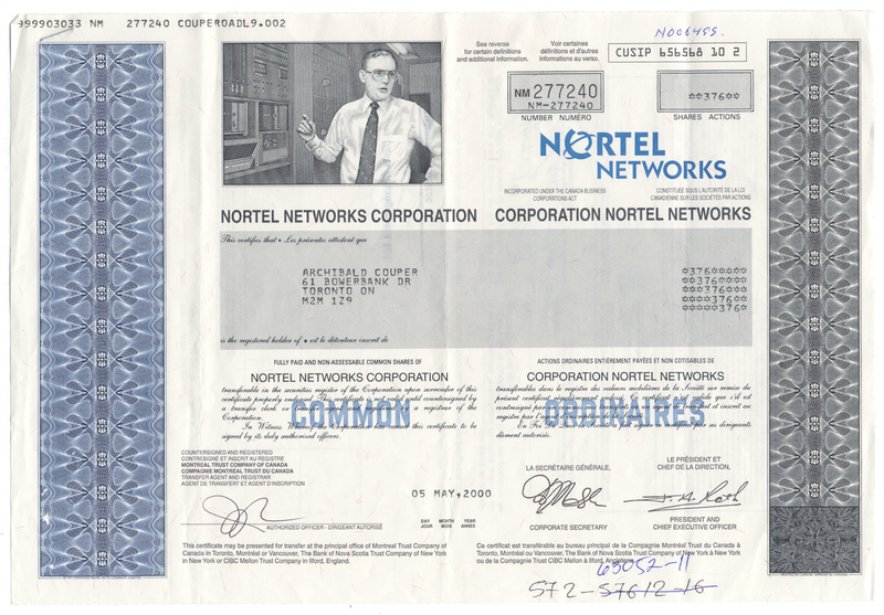 Nortel Networks Corporation Stock Certificate