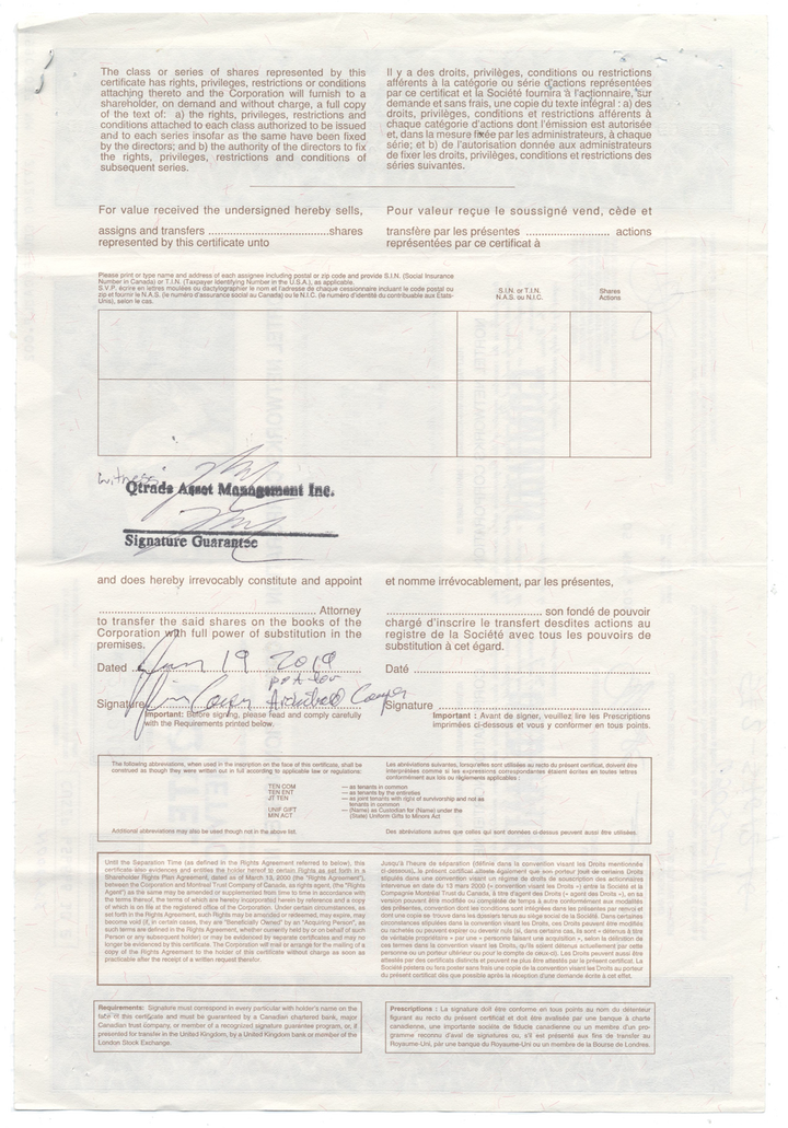 Nortel Networks Corporation Stock Certificate