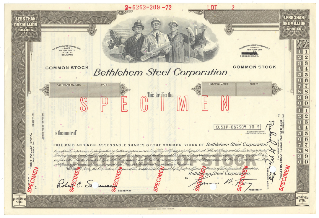 Bethlehem Steel Corporation Specimen Stock Certificate