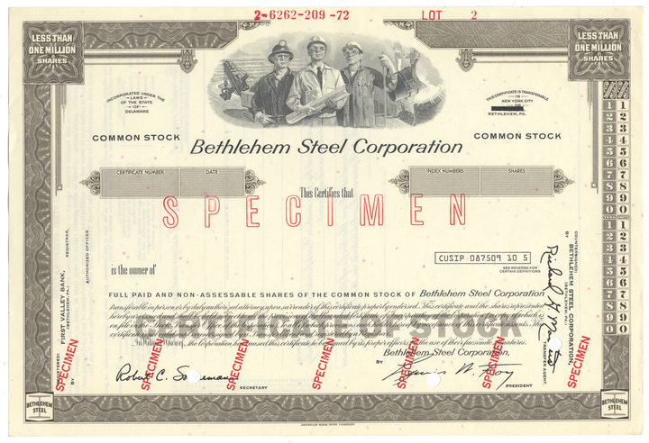 Bethlehem Steel Corporation Specimen Stock Certificate