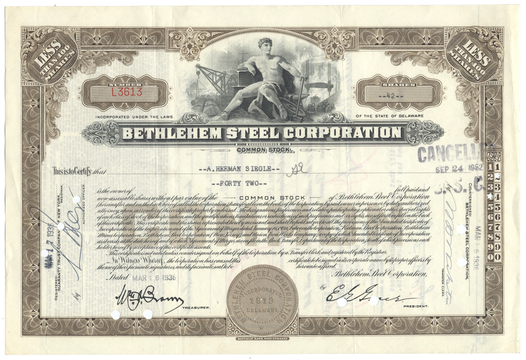 Bethlehem Steel Corporation Stock Certificate