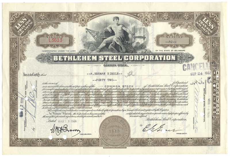 Bethlehem Steel Corporation Stock Certificate
