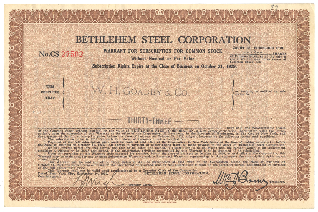 Bethlehem Steel Corporation Stock Certificate