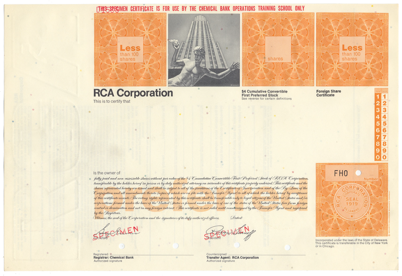 RCA Corporation Specimen Stock Certificate