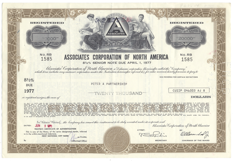 Associates Corporation of North America Bond Certificate