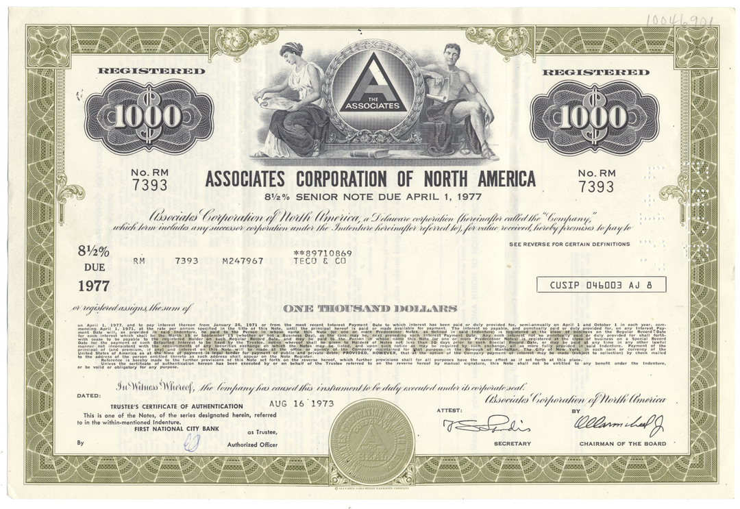 Associates Corporation of North America Bond Certificate