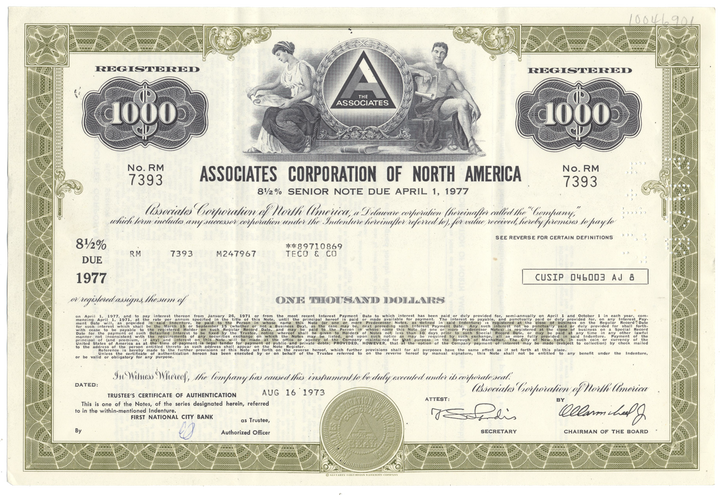 Associates Corporation of North America Bond Certificate