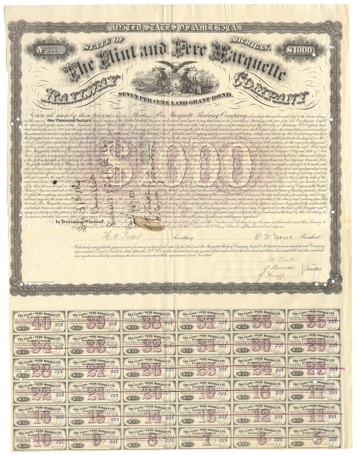 Flint and Pere Marquette Railway Company Bond Certificate