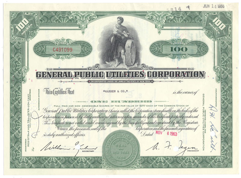 General Public Utilities Corporation Stock Certificate