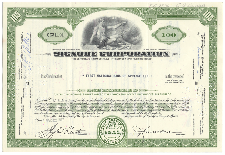 Signode Corporation Stock Certificate