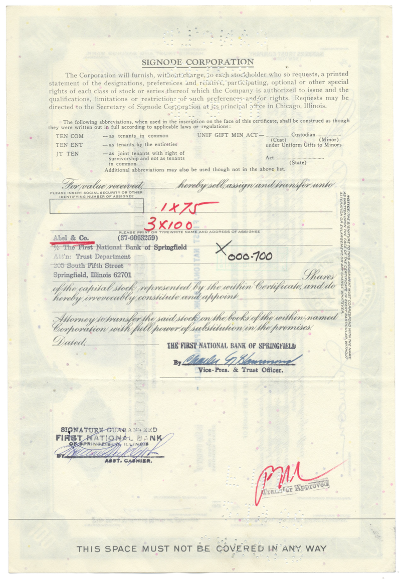 Signode Corporation Stock Certificate