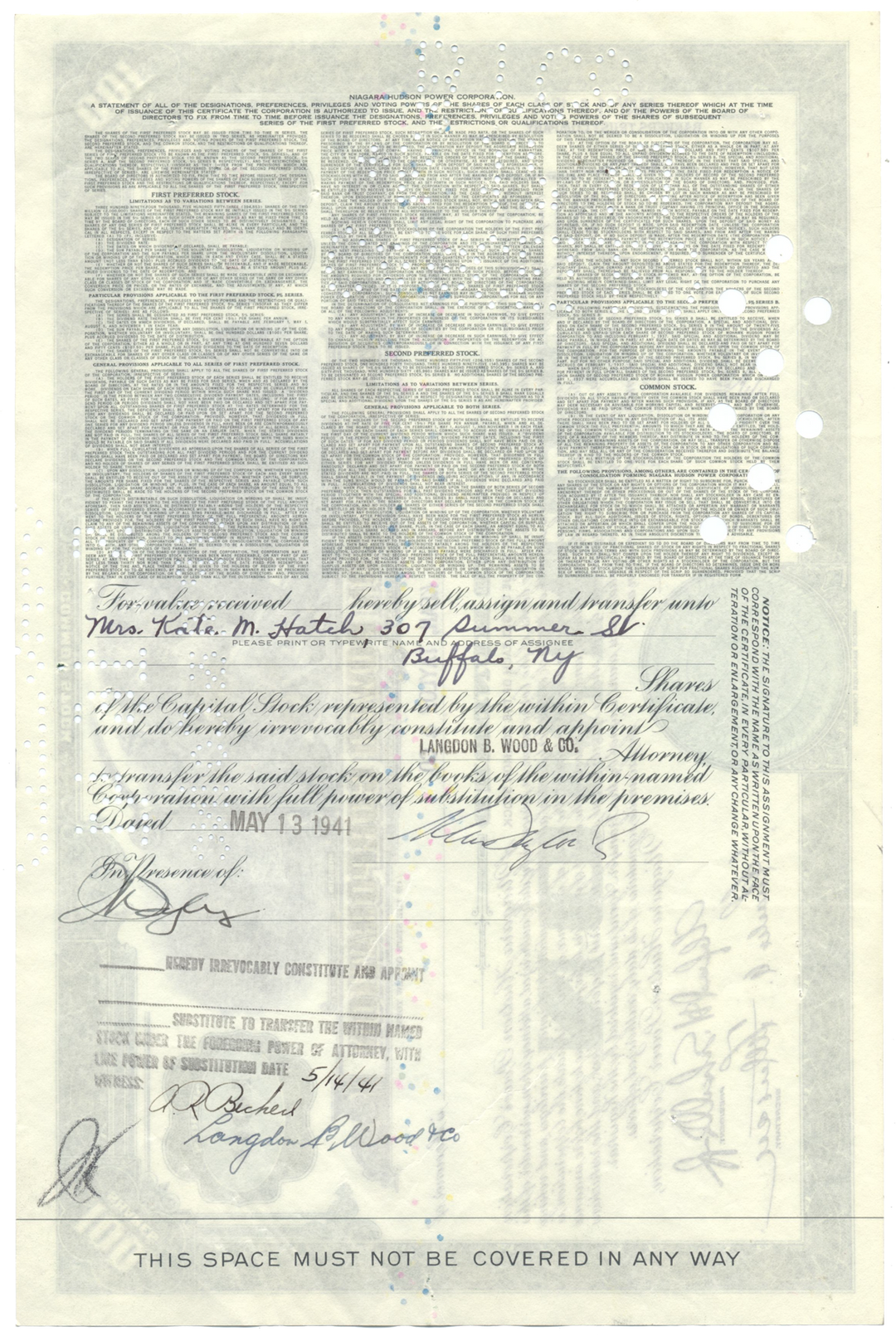 Niagara Hudson Power Corporation Stock Certificate