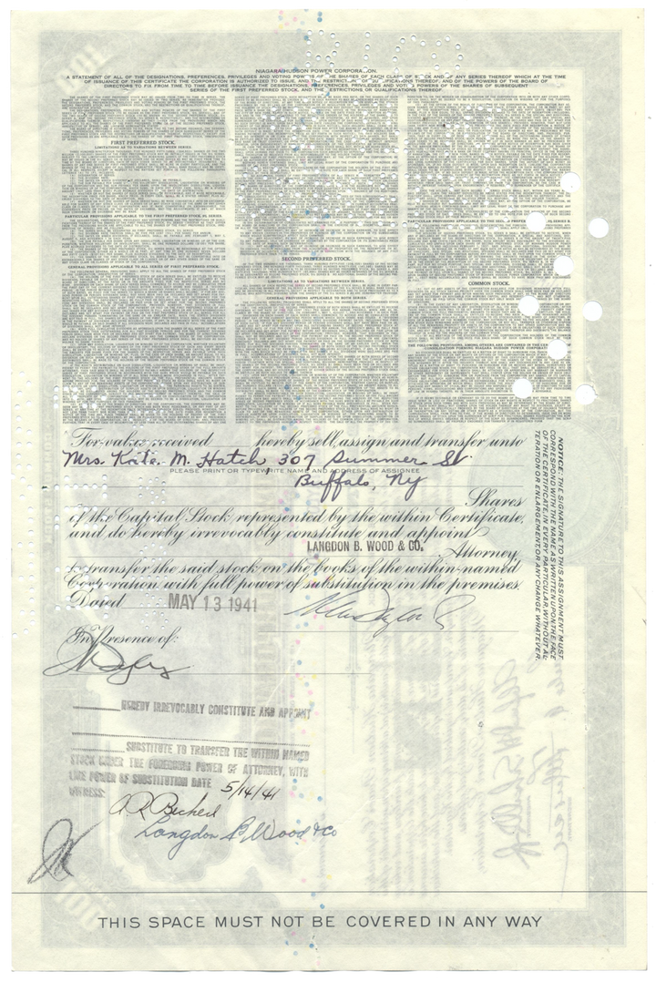 Niagara Hudson Power Corporation Stock Certificate