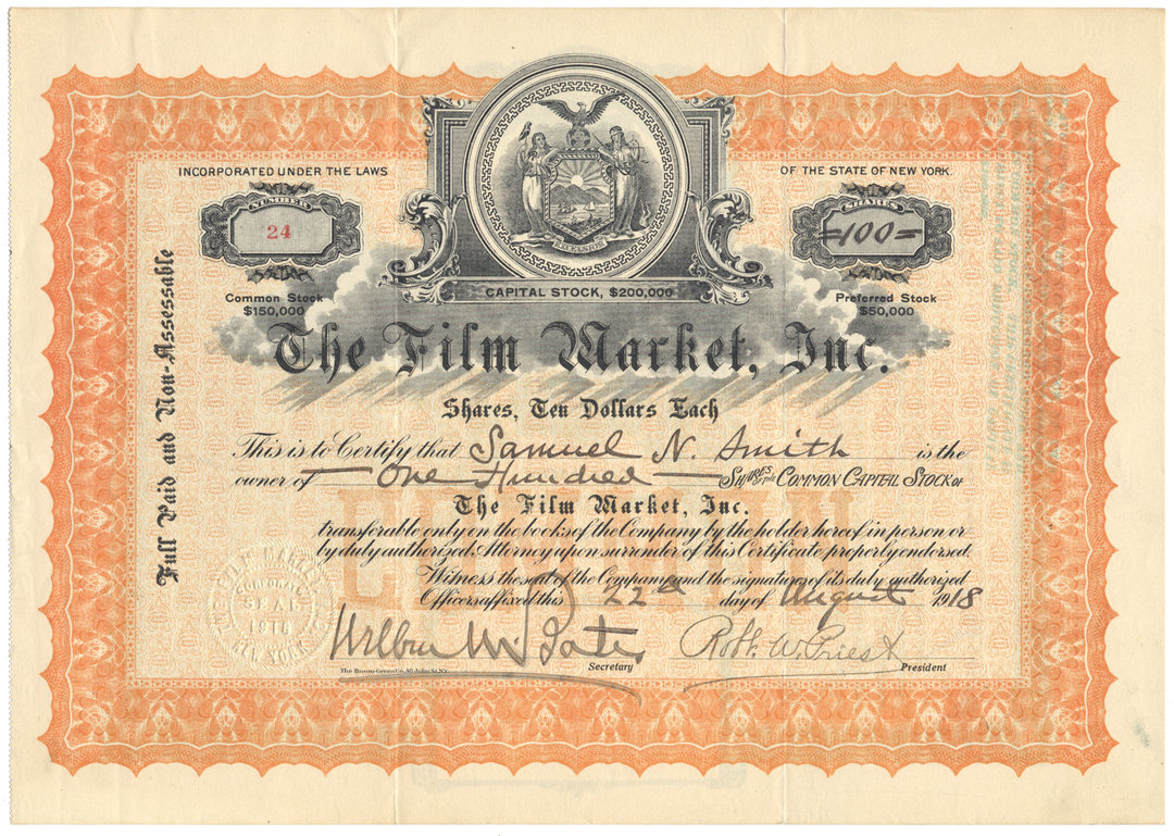 Film Market, Inc. Stock Certificate