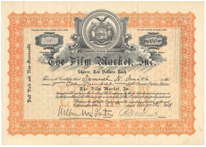 Film Market, Inc. Stock Certificate