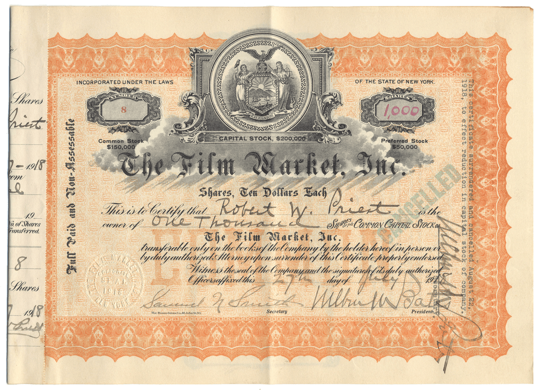 Film Market, Inc. Stock Certificate