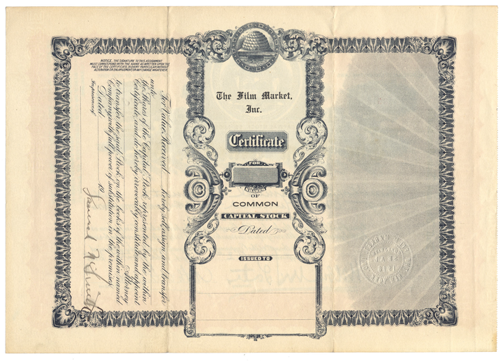 Film Market, Inc. Stock Certificate