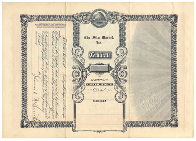 Film Market, Inc. Stock Certificate
