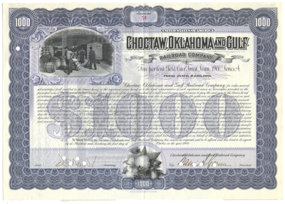 Choctaw, Oklahoma and Gulf Railroad Company Bond Certificate