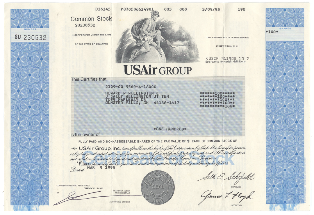 USAir Group, Inc. Stock Certificate