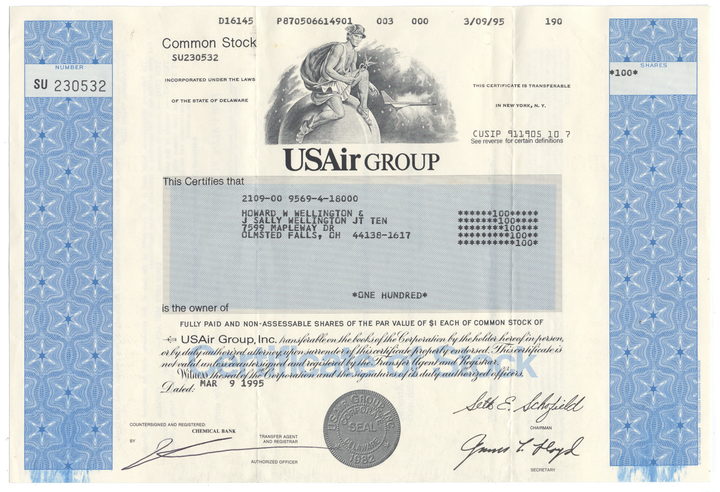 USAir Group, Inc. Stock Certificate