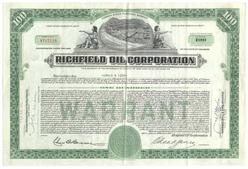 Richfield Oil Corporation Common Stock Warrant