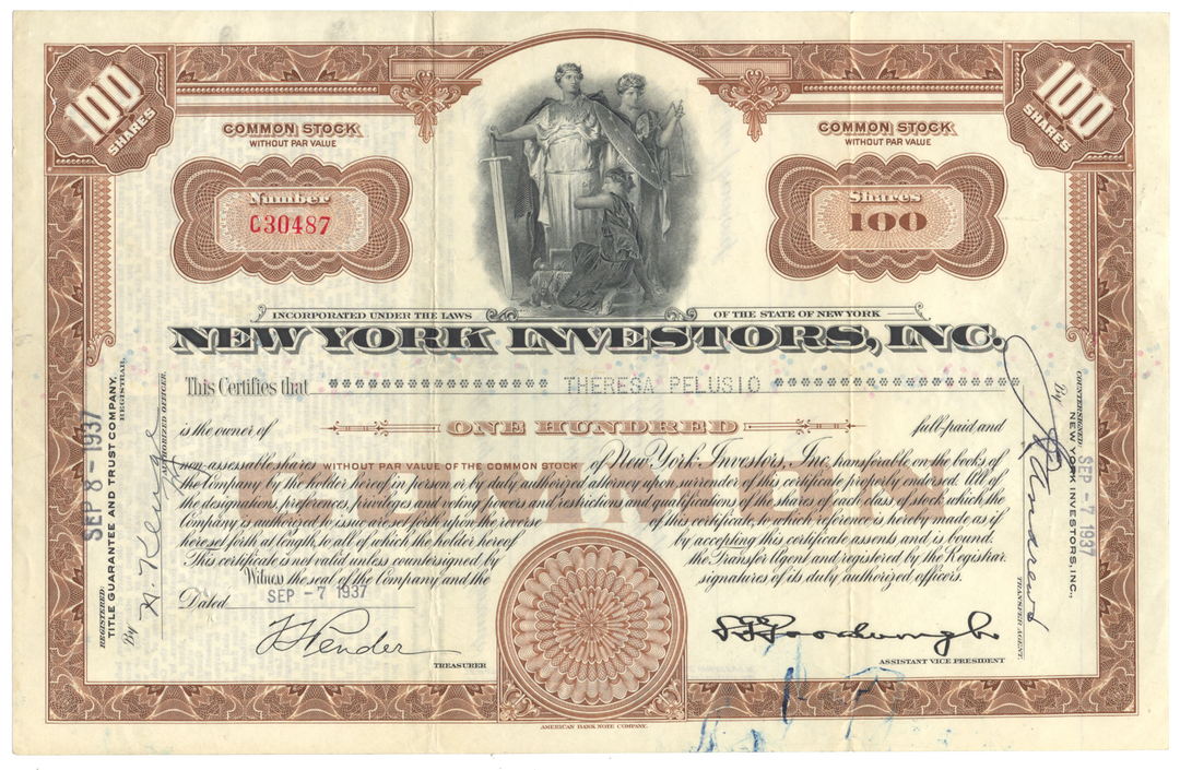 New York Investors, Inc. Stock Certificate