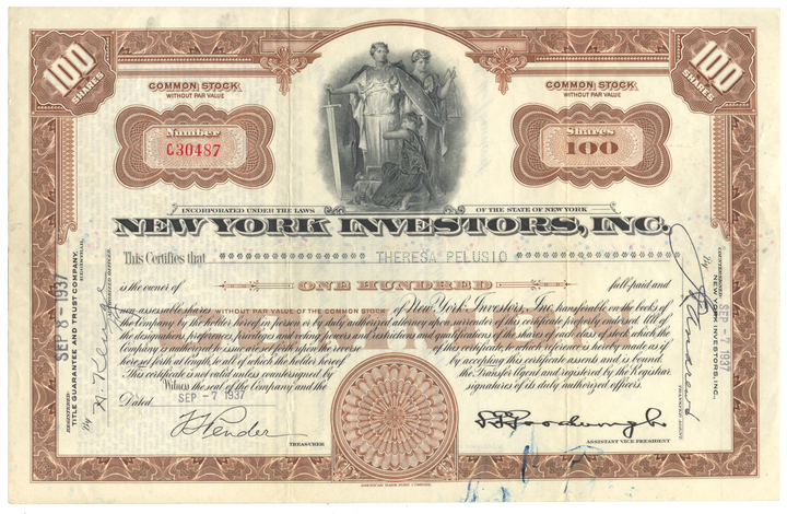 New York Investors, Inc. Stock Certificate