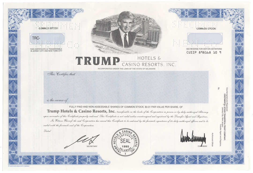 Trump Hotels & Casino Resorts, Inc. Specimen Stock Certificate