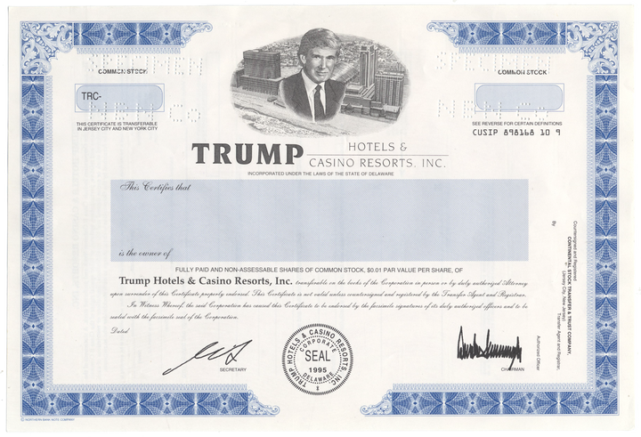 Trump Hotels & Casino Resorts, Inc. Specimen Stock Certificate