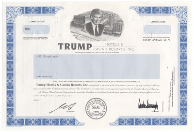 Trump Hotels & Casino Resorts, Inc. Specimen Stock Certificate