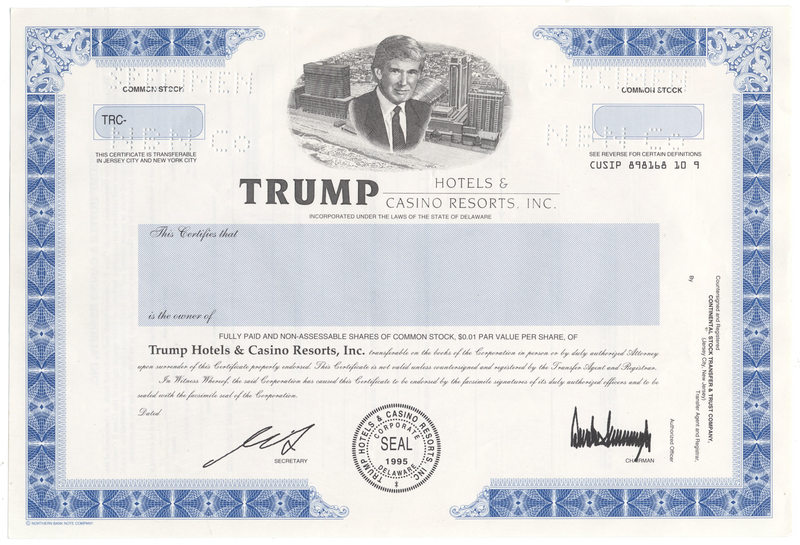 Trump Hotels & Casino Resorts, Inc. Specimen Stock Certificate