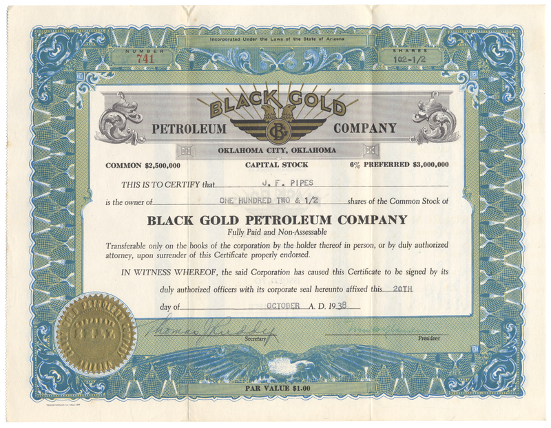 Black Gold Petroleum Company Stock Certificate