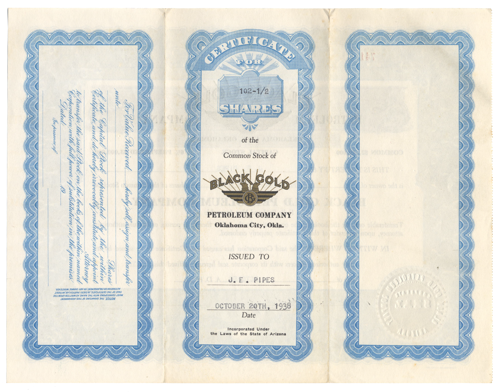 Black Gold Petroleum Company Stock Certificate