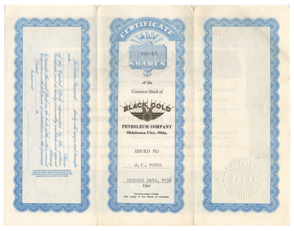 Black Gold Petroleum Company Stock Certificate