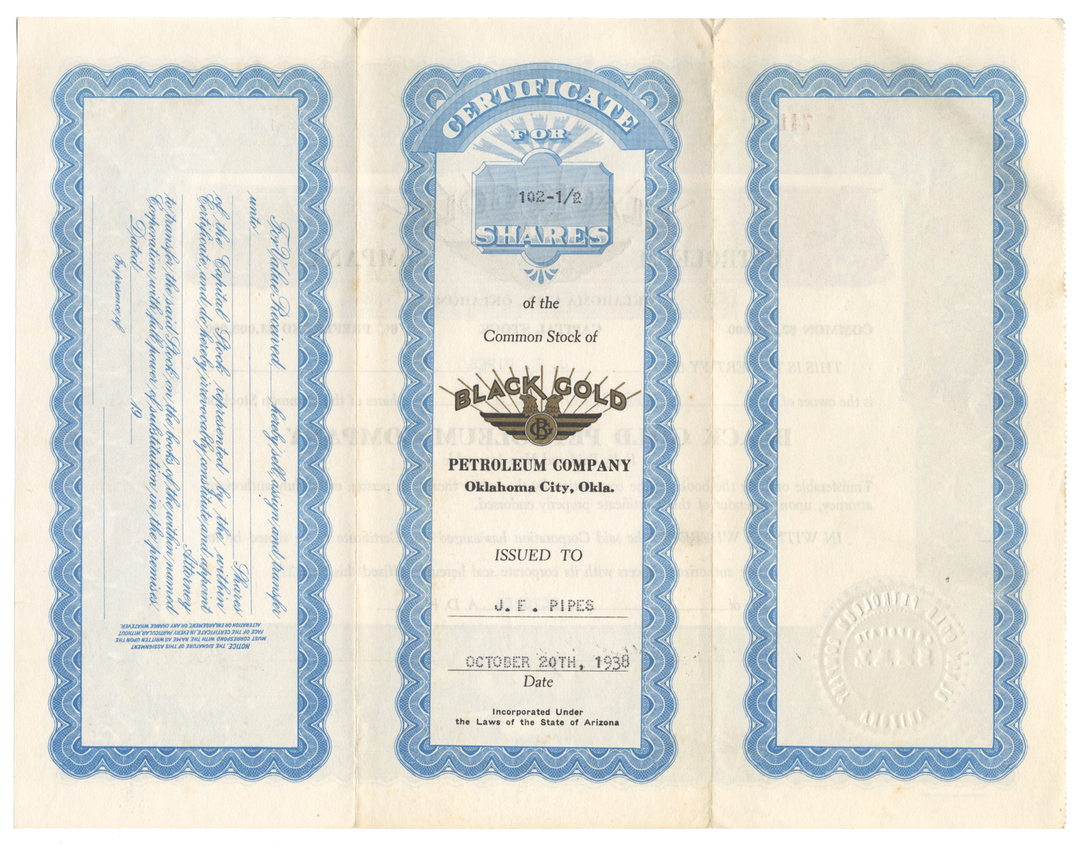 Black Gold Petroleum Company Stock Certificate