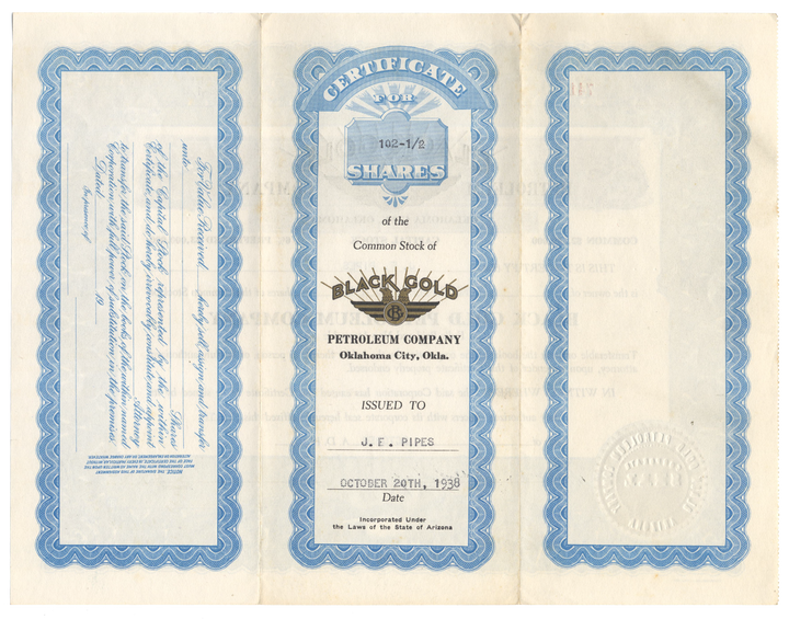 Black Gold Petroleum Company Stock Certificate